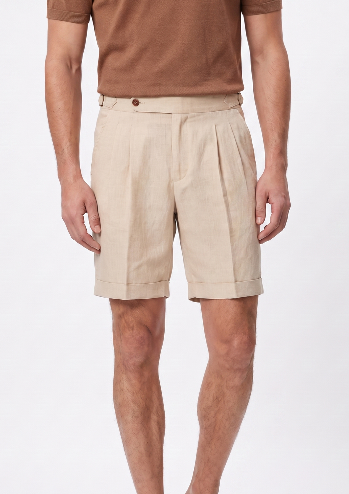Sand Pleated Linen Positano Shorts, view 1