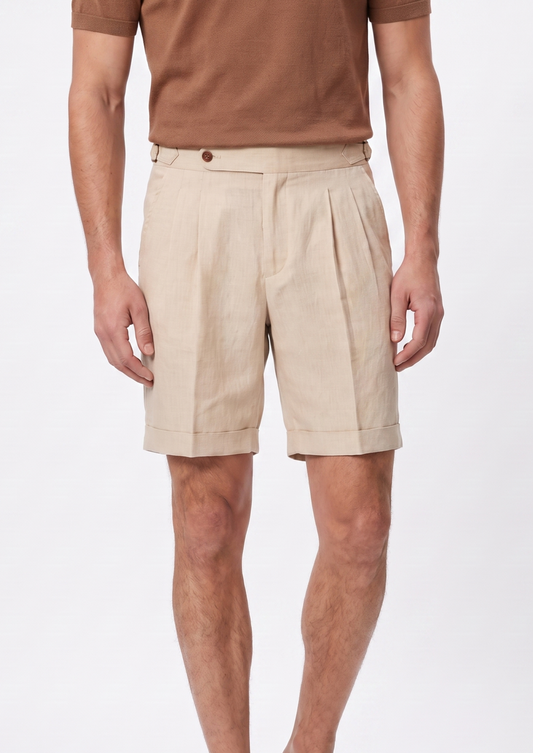 Sand Pleated Linen Positano Shorts, view 1