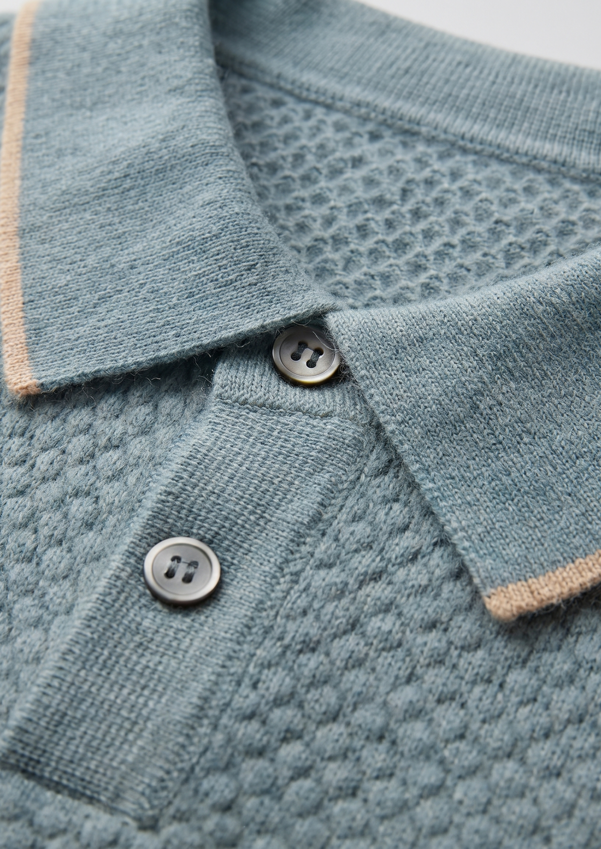 Premium Cashmere Sea Blue Two-Tone Polo, view 2