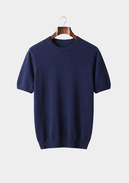 Premium Cashmere Classic Crewneck T-Shirt - Navy Blue, view 1