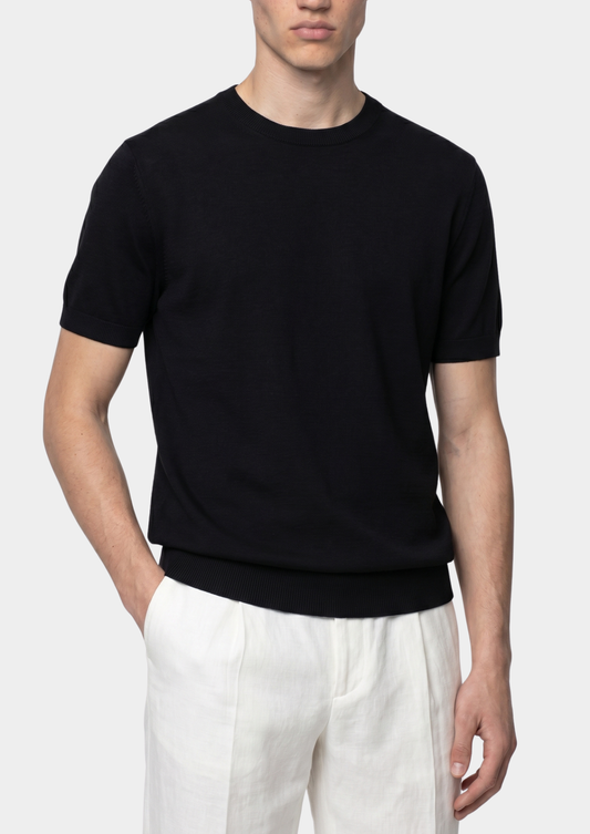 Essential Black Knitted Crewneck T-Shirt, view 1