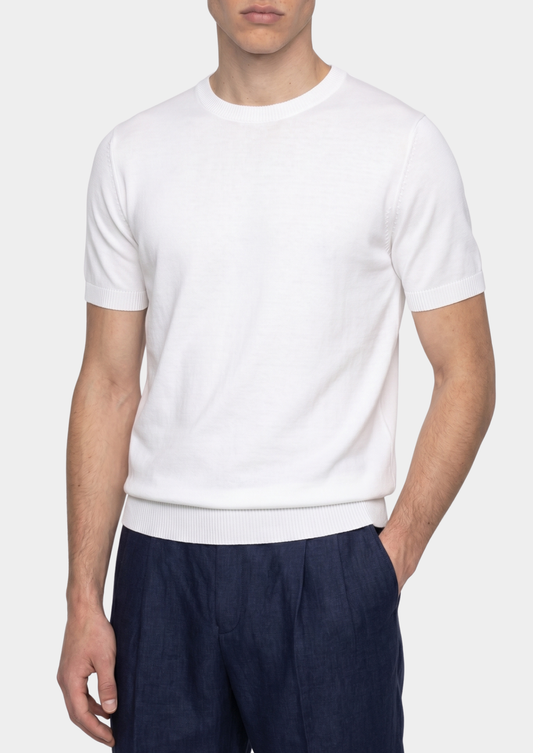 Essential White Knitted Crewneck T-Shirt, view 1