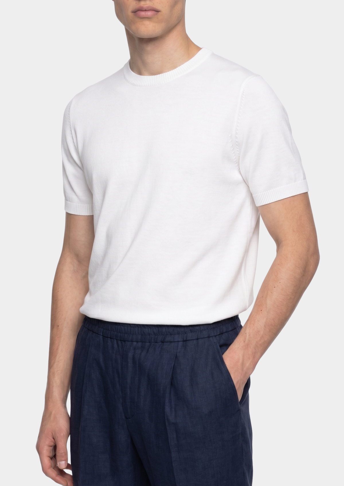 Essential White Knitted Crewneck T-Shirt, view 5