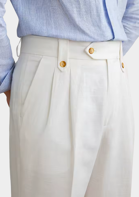 Nora Pleated Coastal Trousers - White, view 2