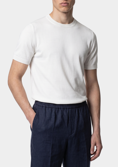 Essential White Knitted Crewneck T-Shirt, view 3