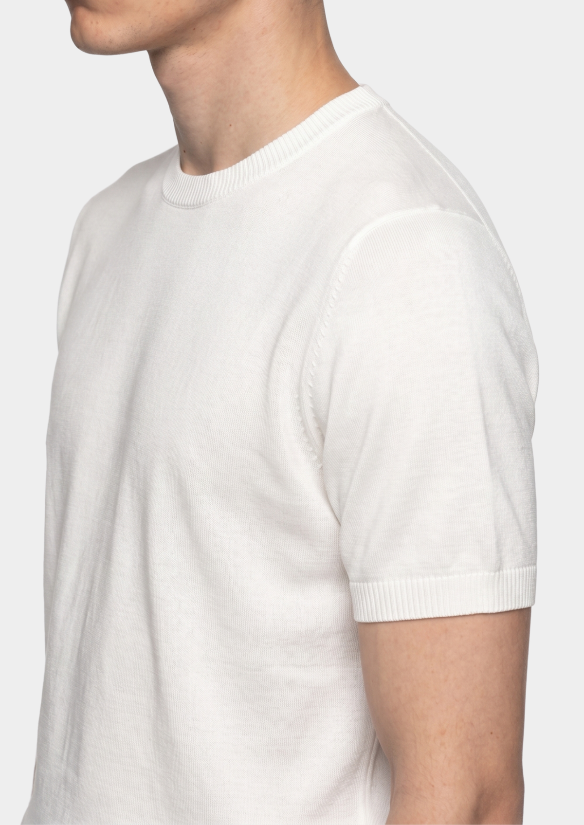 Essential White Knitted Crewneck T-Shirt, view 4