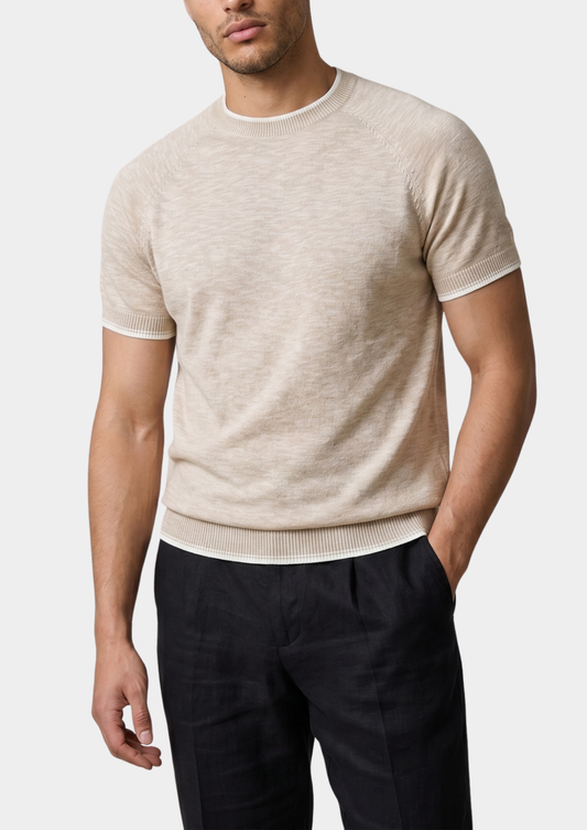 Capri Beige Linen Contrast T-Shirt, view 1
