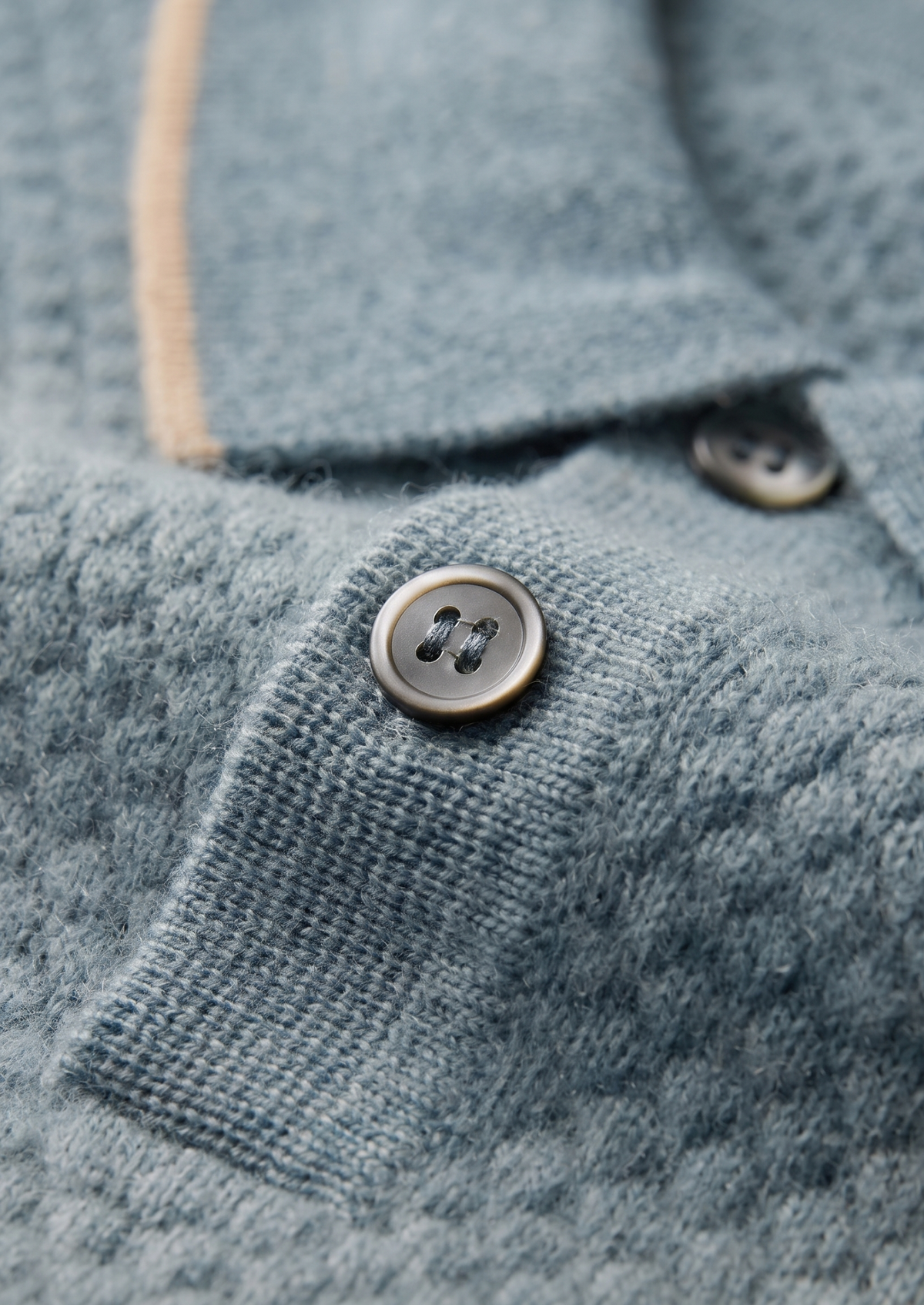 Premium Cashmere Sea Blue Two-Tone Polo, view 3