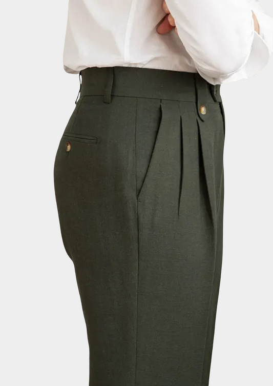 Nora Pleated Coastal Trousers - Olive, view 2
