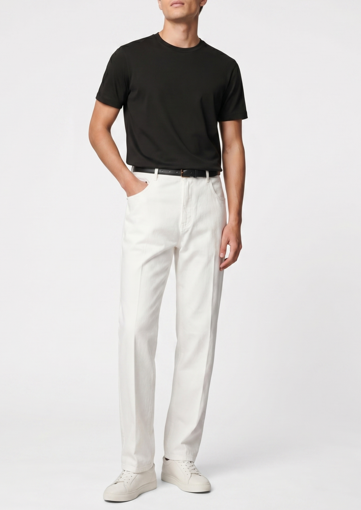 Essential White Straight Leg Denim Trousers, view 3
