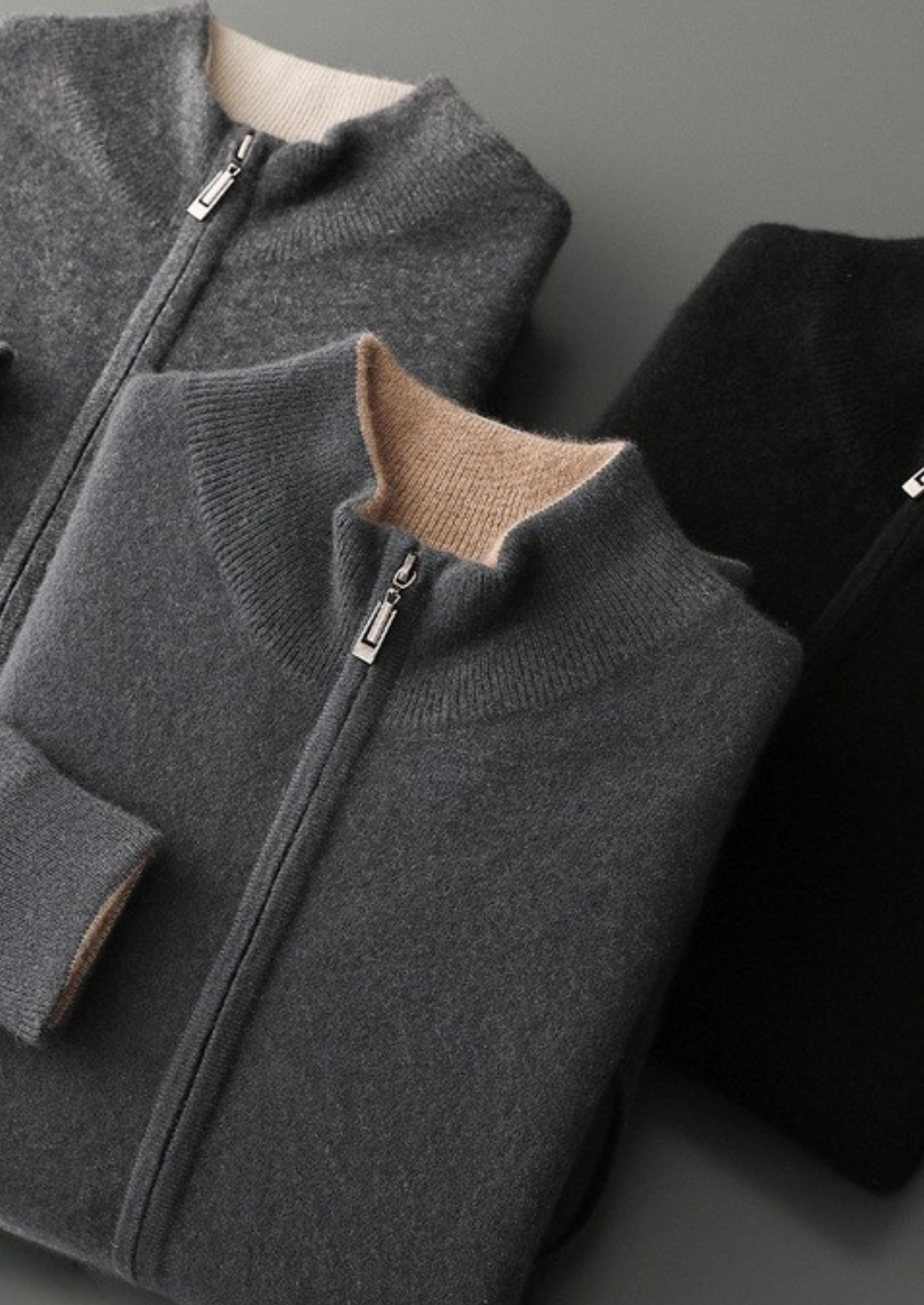 Pure Cashmere Heather Gray Dual Zip Cardigan, view 2