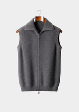 Gilet sans manches en pur cachemire gris foncé