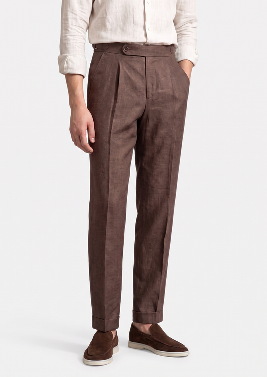 Velia Pleated Coastal Trousers - Dark Brown, view 1
