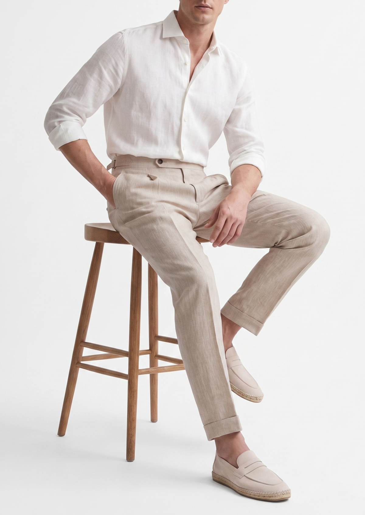 Velia Pleated Coastal Trousers - Ivory, view 5