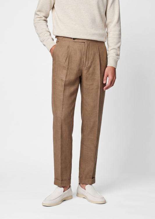 Velia Pleated Coastal Trousers - Caramel, view 1