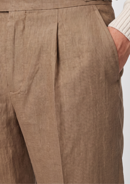 Velia Pleated Coastal Trousers - Caramel, view 4