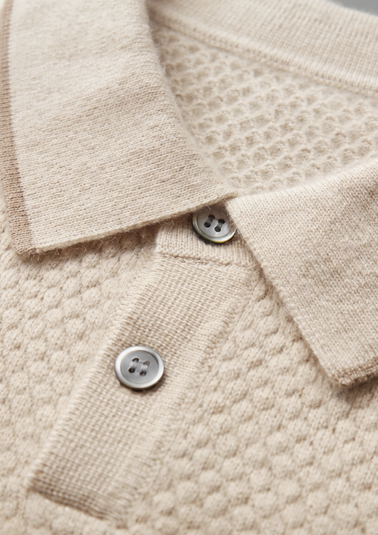Premium Cashmere Ivory Two-Tone Polo, view 2