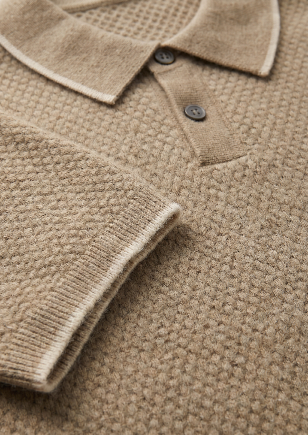Premium Cashmere Beige Two-Tone Polo, view 2