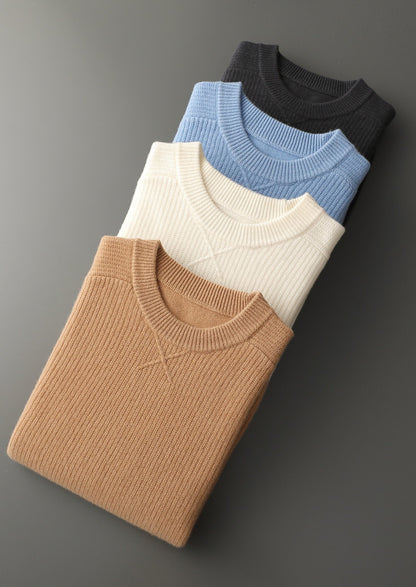Pure Extra-Fine Merino Wool Ribbed Crewneck Sweater, view 15