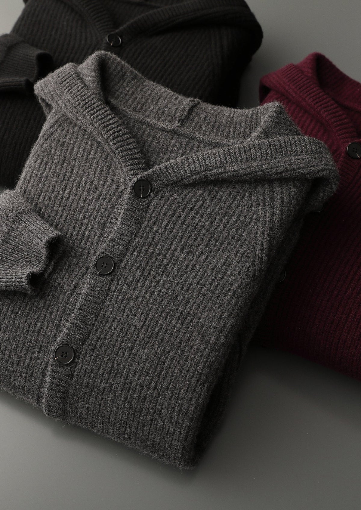 Pure Extra-Fine Merino Wool Ribbed Button Hoodie, view 15