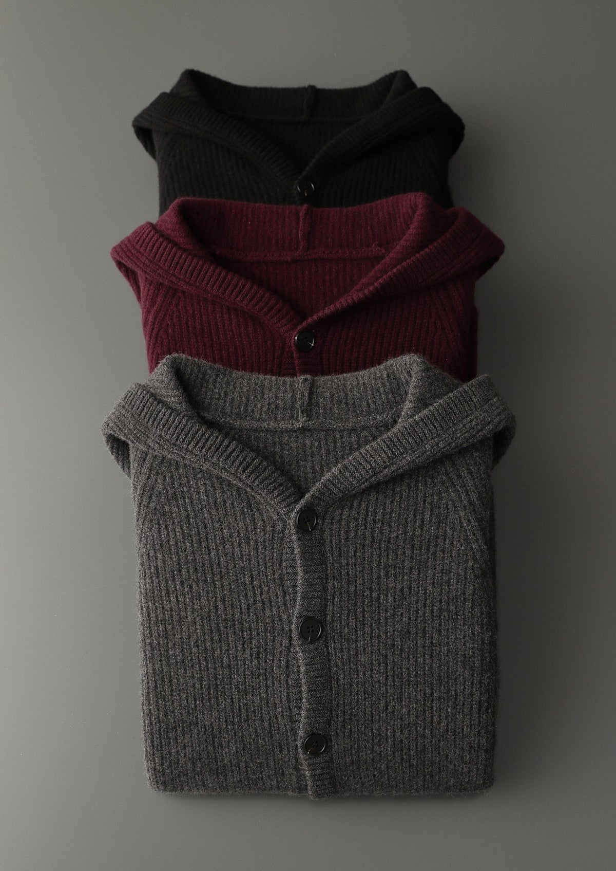 Pure Extra-Fine Merino Wool Ribbed Button Hoodie, view 14