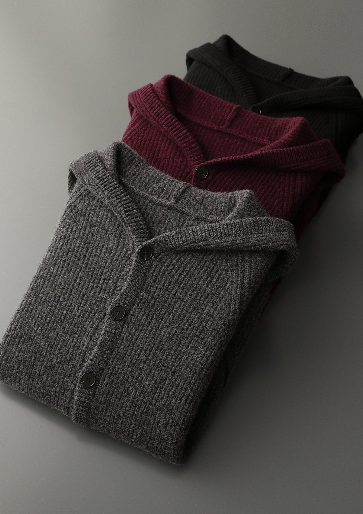 Pure Extra-Fine Merino Wool Ribbed Button Hoodie, view 16