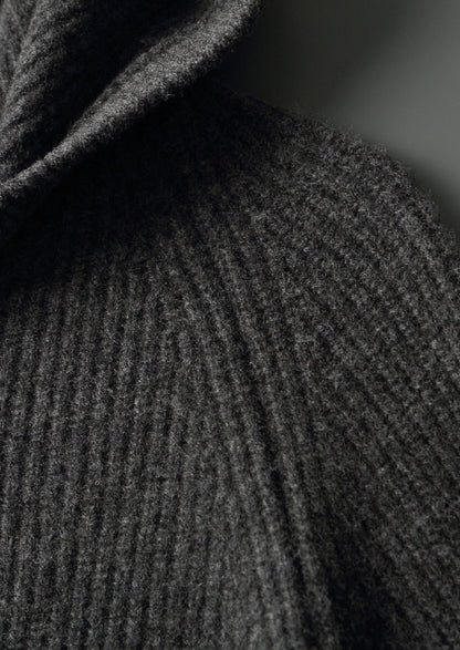 Pure Extra-Fine Merino Wool Ribbed Button Hoodie, view 3