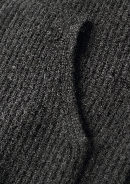 Pure Extra-Fine Merino Wool Ribbed Button Hoodie, view 9