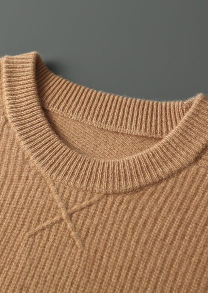 Pure Extra-Fine Merino Wool Ribbed Crewneck Sweater, view 4
