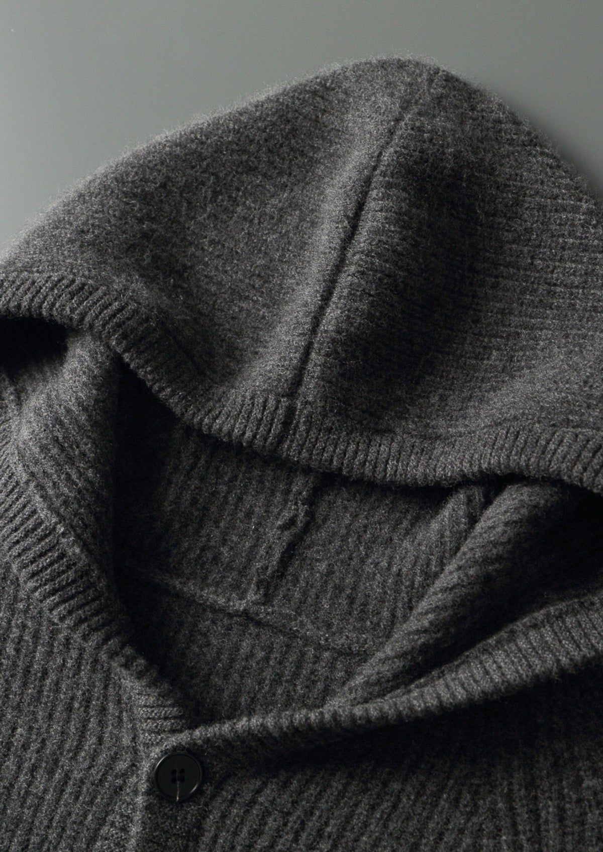 Pure Extra-Fine Merino Wool Ribbed Button Hoodie, view 10