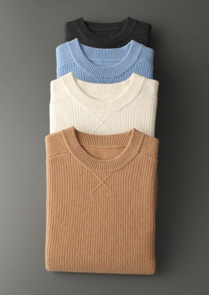 Pure Extra-Fine Merino Wool Ribbed Crewneck Sweater, view 14