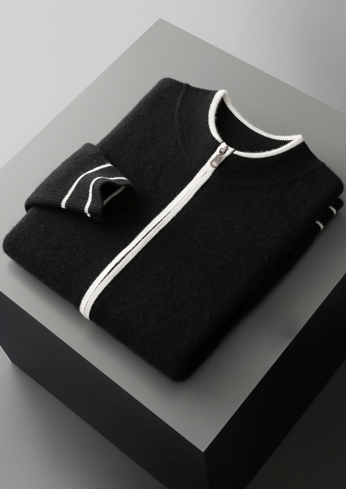 Pure Extra-Fine Merino Wool Contrast Zip Cardigan, view 29