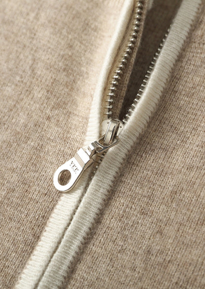 Pure Extra-Fine Merino Wool Contrast Zip Cardigan, view 15