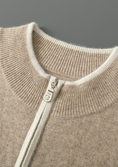 Pure Extra-Fine Merino Wool Contrast Zip Cardigan, view 16