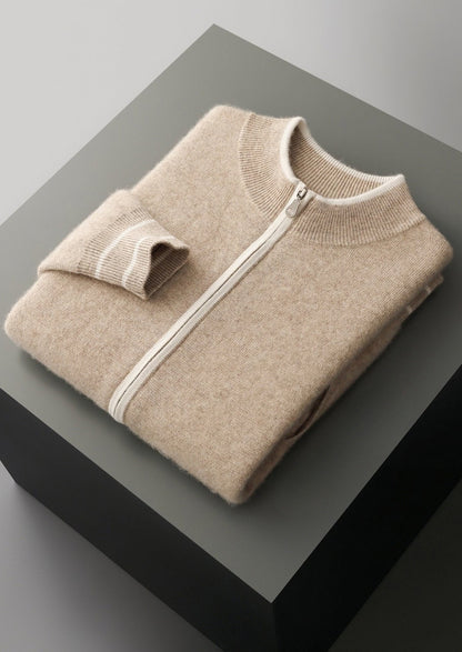 Pure Extra-Fine Merino Wool Contrast Zip Cardigan, view 14