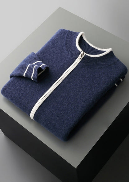 Pure Extra-Fine Merino Wool Contrast Zip Cardigan, view 28