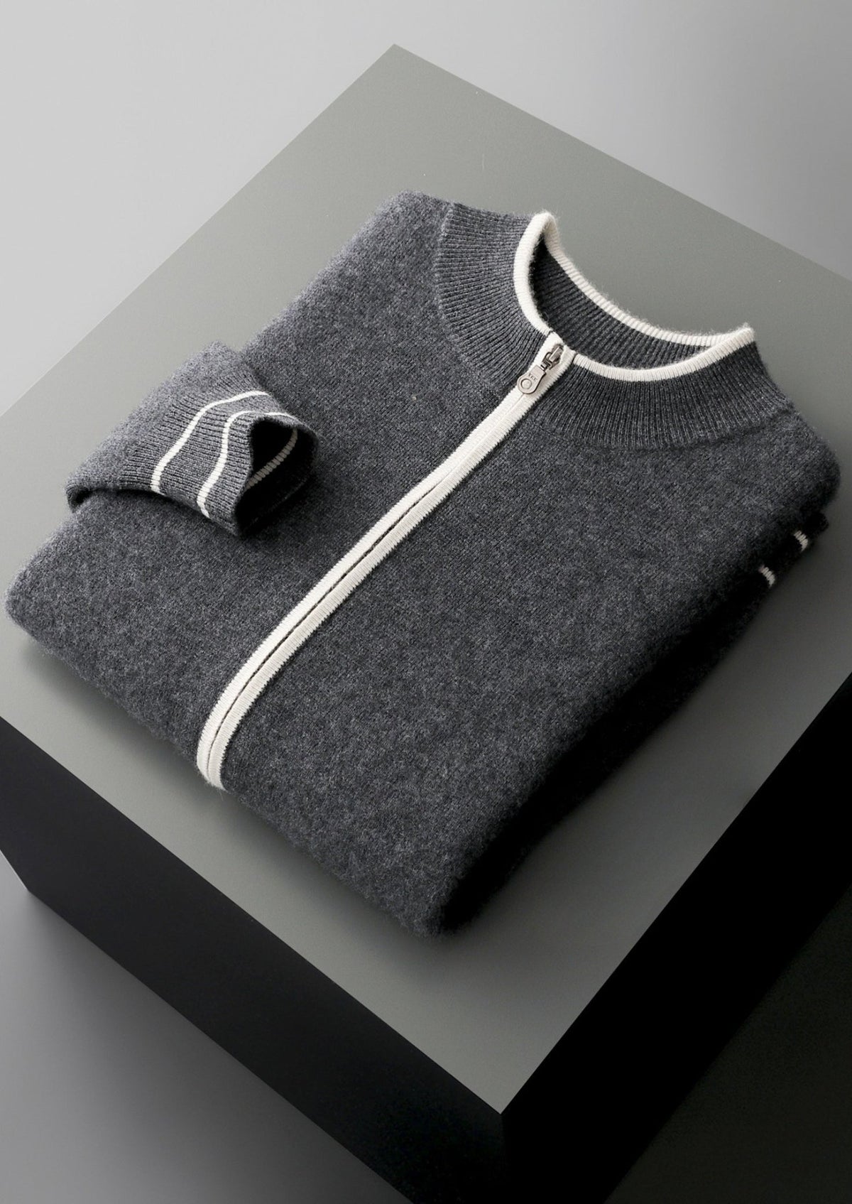 Pure Extra-Fine Merino Wool Contrast Zip Cardigan, view 27