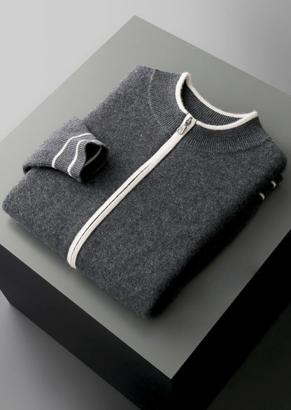 Pure Extra-Fine Merino Wool Contrast Zip Cardigan, view 27