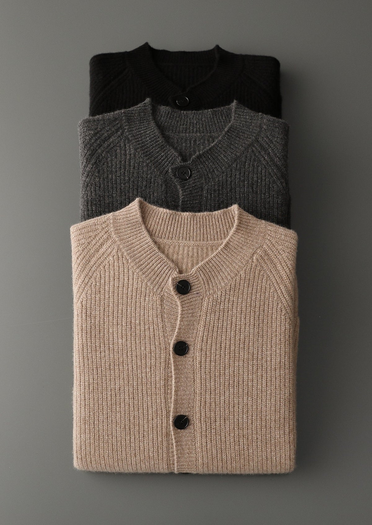 Pure Extra-Fine Merino Wool Ribbed Classic Button Cardigan, view 14