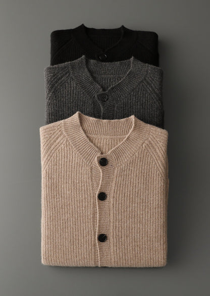 Pure Extra-Fine Merino Wool Ribbed Classic Button Cardigan, view 14