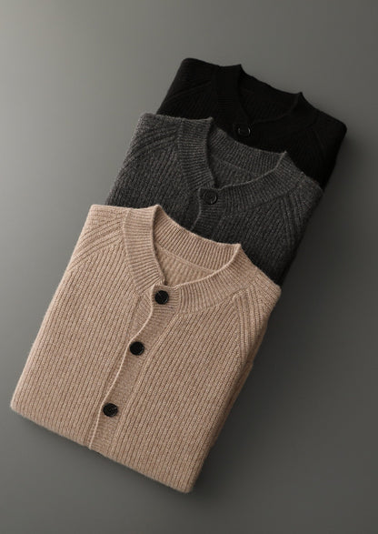 Pure Extra-Fine Merino Wool Ribbed Classic Button Cardigan, view 15