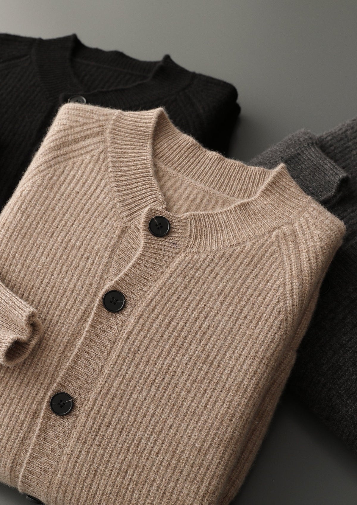 Pure Extra-Fine Merino Wool Ribbed Classic Button Cardigan, view 16