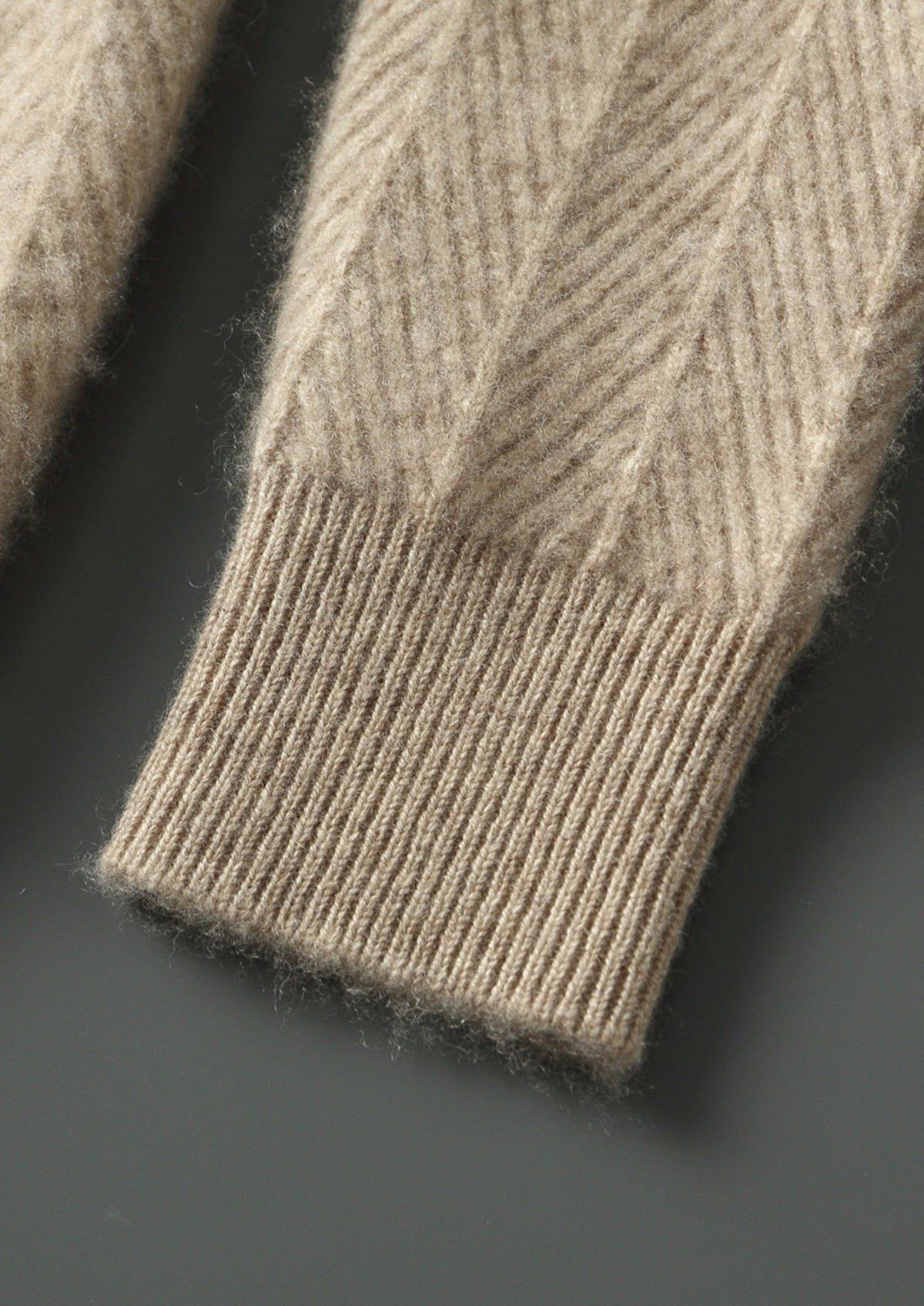 Pure Extra-Fine Merino Wool Herringbone Quarter Zip Sweater, view 5