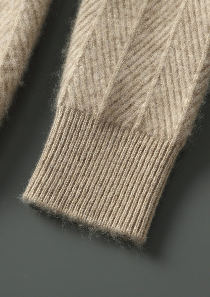 Pure Extra-Fine Merino Wool Herringbone Quarter Zip Sweater, view 5
