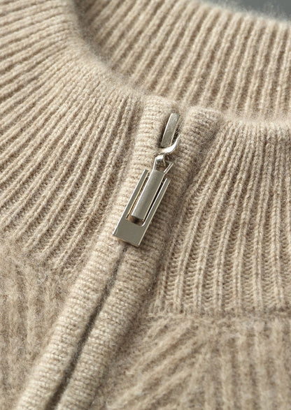 Pure Extra-Fine Merino Wool Herringbone Quarter Zip Sweater, view 4