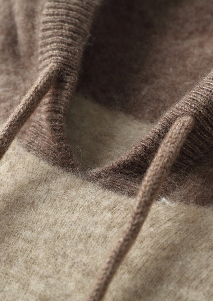 Pure Extra-Fine Merino Wool Two-Tone Leisure Hoodie, view 14