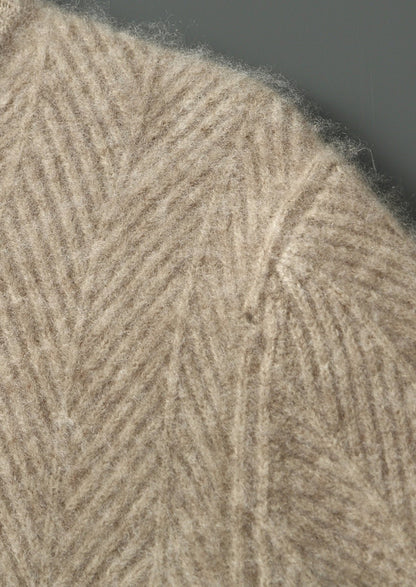 Pure Extra-Fine Merino Wool Herringbone Quarter Zip Sweater, view 9