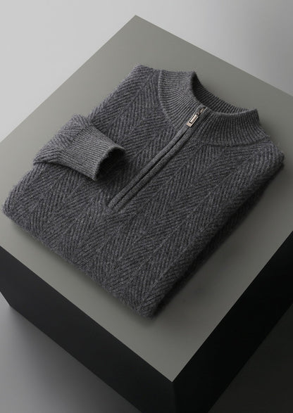 Pure Extra-Fine Merino Wool Herringbone Quarter Zip Sweater, view 15