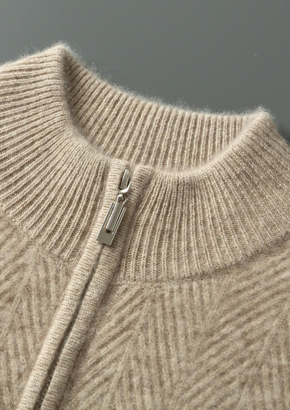 Pure Extra-Fine Merino Wool Herringbone Quarter Zip Sweater, view 6