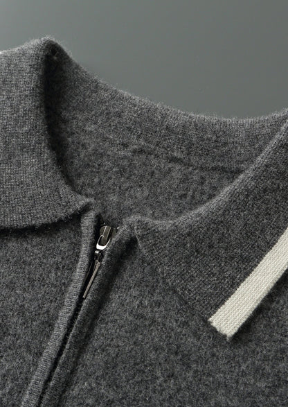 Pure Extra-Fine Merino Wool Contrast Zip Polo, view 4